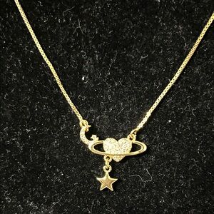 Elegant Gold Planetary Necklace with Heart and Star Charms